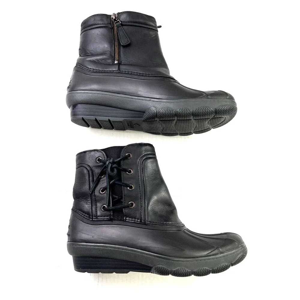 Sperry Top-Sider Womens‎ 8M Black Saltwater Wedge Tide Quilted Rain Boot Casual